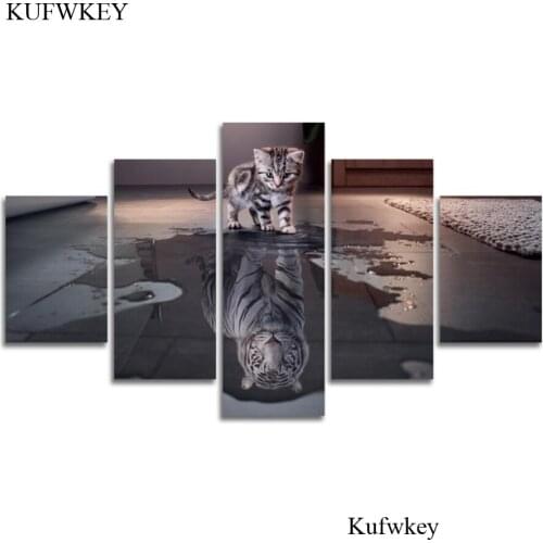 DIY 5D Diamond Painting Cross Stitch Square Mosaic Diamond Embroidery Cats tigers Needlework Patterns Rhinestone Paintings 5 pcs