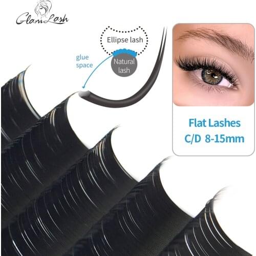 GLAMLASH Flat Ellipse C/D Curl Individual Grafted Eyelashes Double Tip Lash natural Extensions makeup Maquiagem Cilios