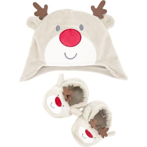 Honeyzone Christmas Elk Baby Hat Set Newborn Photography Props Cute Beanie Baby Cap And Shoes Bebes Accesorios Recien Nacido