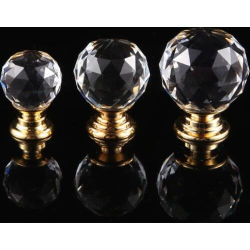 JD Golden European Crystal Glass Handle Single Hole Kitchen Diamond Drawer Door Knobs Handle Furniture Handle