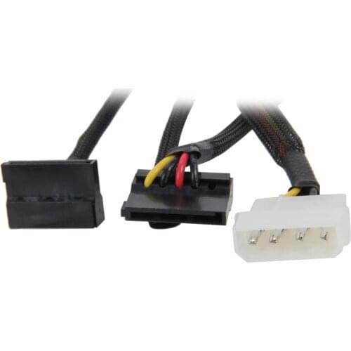 24 inch Molex 4-pin Male to 4 x SATA Power 15-pin 90-Degree Splitter Cable w/Black Sleeved,ATX 12V/5V & Hard Drive Disk HDD/SSD