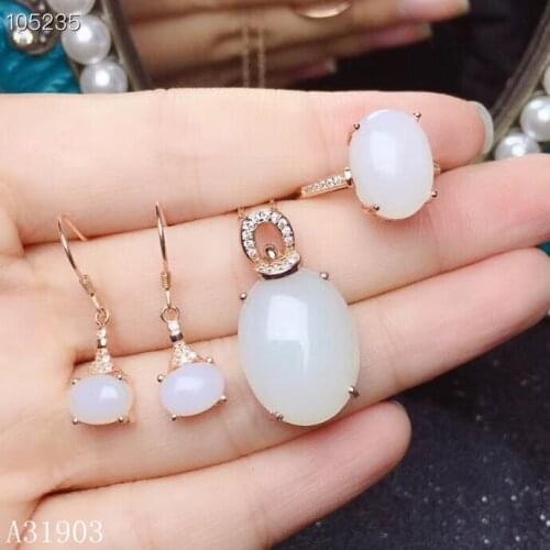KJJEAXCMY boutique jewelry 925 sterling silver inlaid natural Hetian jade jewelry female ring necklace earrings pendant set supp