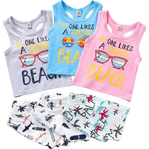 FOCUSNORM 3 Colors Toddler Baby Boys Clothes Sets 2pcs 0-24M Cartoon Letter Printed Sleeveless Vest Tops Beach Shorts