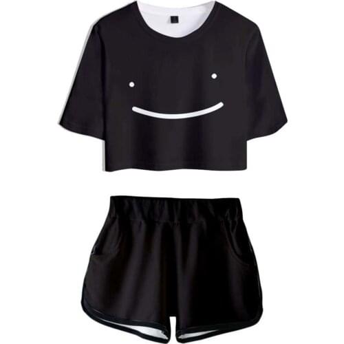 Crop Short Suit Dream Merch Sweet Cosplay Smile Face T-shirt Pants Two Piece Set Women Tracksuit Outfits Summer Cute Matching
