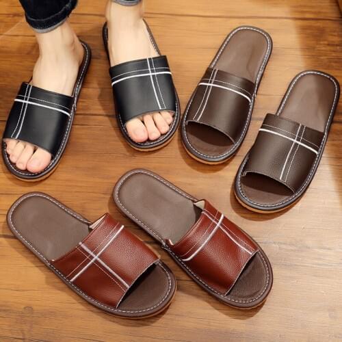 Genuine Leather Couples Summer Indoor Slippers Cow Leather Anti-Slip Men&Women Casual Soft Home Shoes