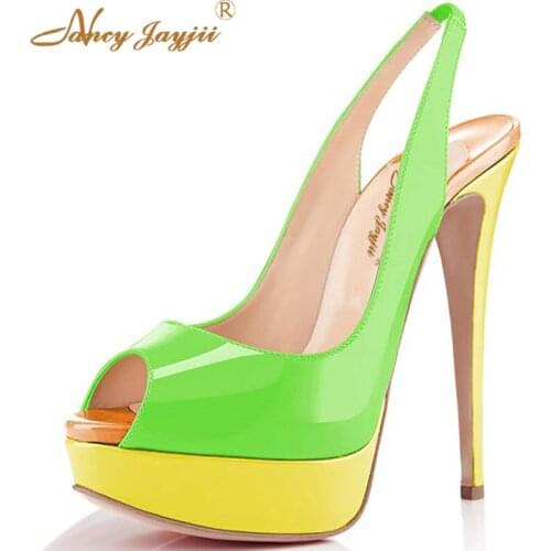 Summer Green Women Patch Platform Point Toe High Heels Shoes Woman Wedding&Party&Evening 14CM Sandals Nancyjayjii Size 4-16