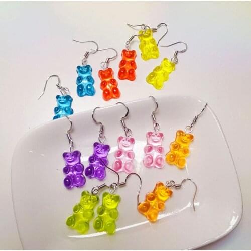 Hot Sale Wholesale Price Fashion Lady Jewelry Accessories Candy Color Cartoon Little Bear Pendants Drop Earring for Women New