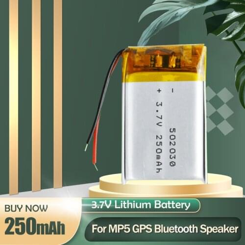 502030 3.7V 250mAh Lithium Polymer Lipo Rechargeable Battery For Bluetooth Headset Speaker GPS Tachograph Massager LED Camera