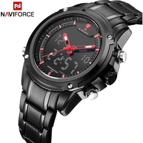 Brand NAVIFORCE Watches men luxury Full Steel Quartz Clock LED Digital Watch Army Military Sport wristwatch relogio masculino