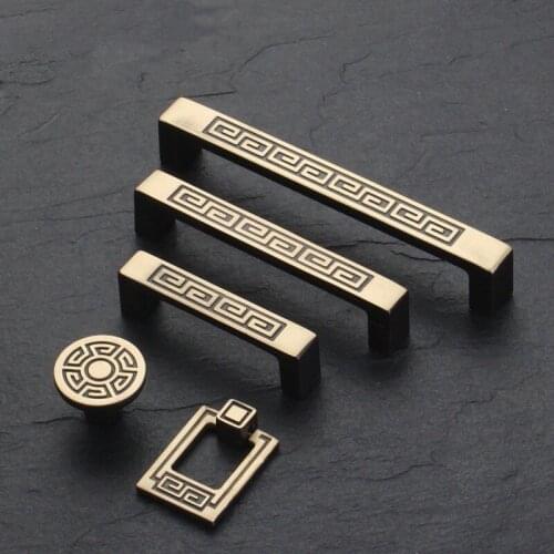 New Chinese door handle zinc alloy gold luxury solid wood cabinet door handle drawer cabinet square handle