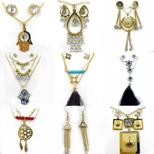 New Fashion Classic Womens Jewelry Set For Women Gold Silver Color Crystal Bohemia Chain Double Necklace Earring Trendy Jewelry