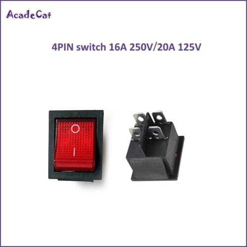 Free shipping ON/OFF switch Red Mini 4Pin 2Position DPST On/Off DPST Rocker Switch AC 16A 250V /20A 125V for arcade game machine