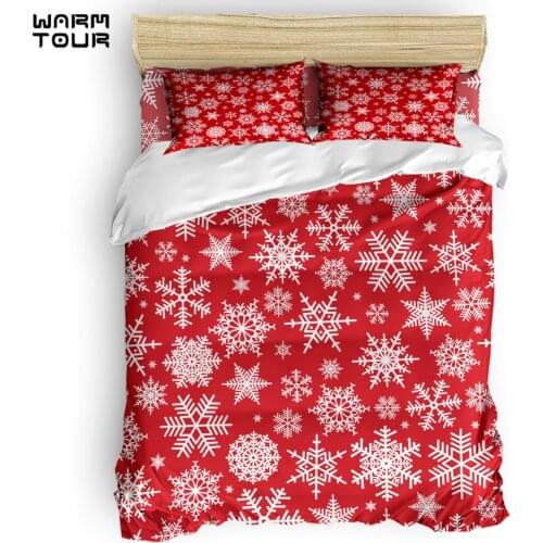 WARMTOUR Duvet Cover Christmas Snowflakes Red Happy New Year Duvet Cover Set 4 Piece Bedding Set For Beds