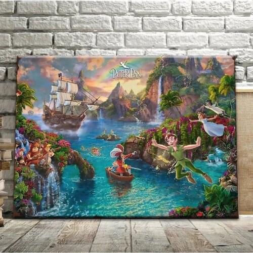 Disney Anime Prints and Posters Alice In Wonderland Peter Pan Fairyland Canvas Painting Pictures Kids Room Decoration Cuadros