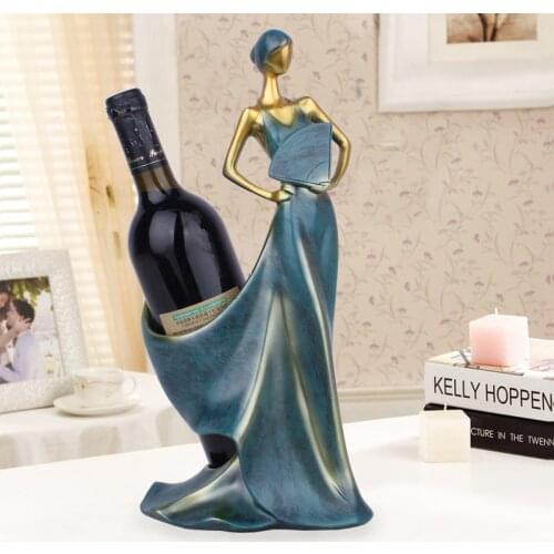 Dropshipping Creative Home Decorative Figurines Ornaments Modern Minimalist Blue Take Fan Beauty Wine Rack Wedding Craft