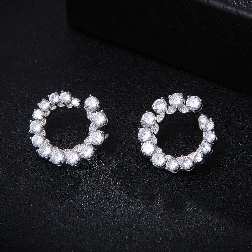 Luxury Round Circle Cubic Zirconia Statement Flower Stud Earrings For Women Wedding DUBAI Earrings Jewelry Accessories E7043