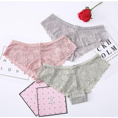 Europe and the United States Sexy Womens T-shirt breathable triangle pants lace hollow cotton bottom supply