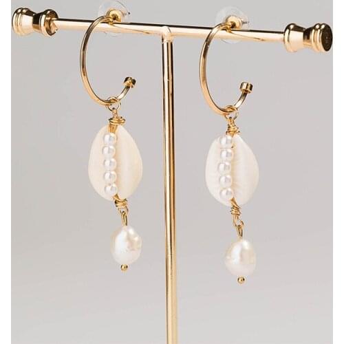 NurmWung Features Beach Style Earrings Fashion C-Shaped Ear Hook Shell Pearl Earrings Charm Gift Women Creative Jewelry