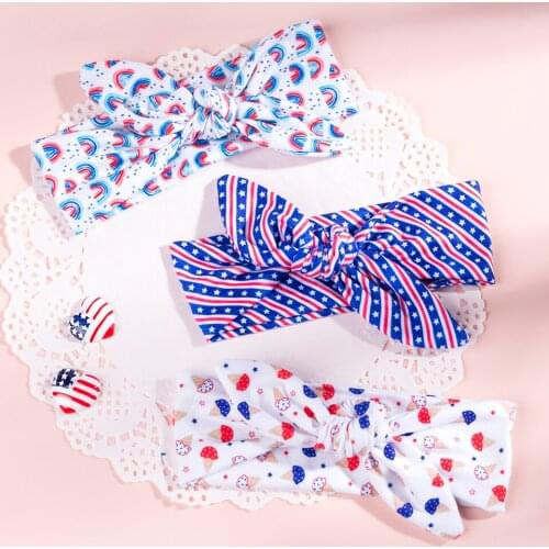 Blue Headband for Baby Girls Independence Day Hair Accessories July Fourth Star Print Turban Children Bowknot Headwrap Hairband
