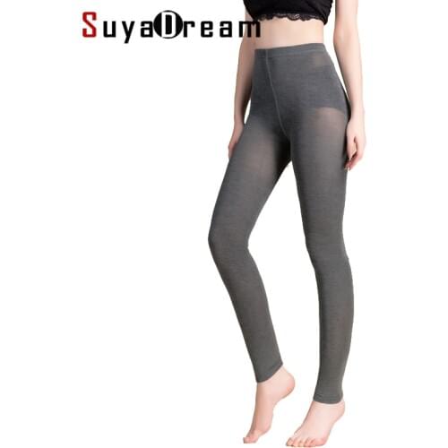 SuyaDream Women Leggings 50%Silk 30%Cotton 20%Spandex Solid slim leggings Full length bottoming pants 2020 New Black Gray