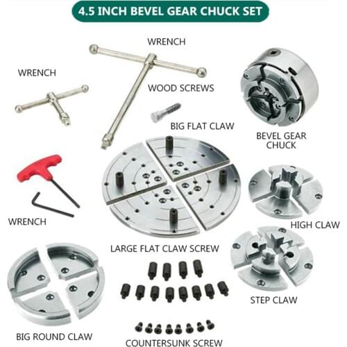 Woodworking lathe 4.5 inch Bevel gear chuck set