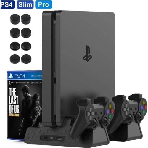 PS4 Slim/PS4 Pro/PS4 Vertical Stand Base Controller Charger Cooling Fan Game Disk Storage Tower For PlayStation 4 Dualshock 4 P4