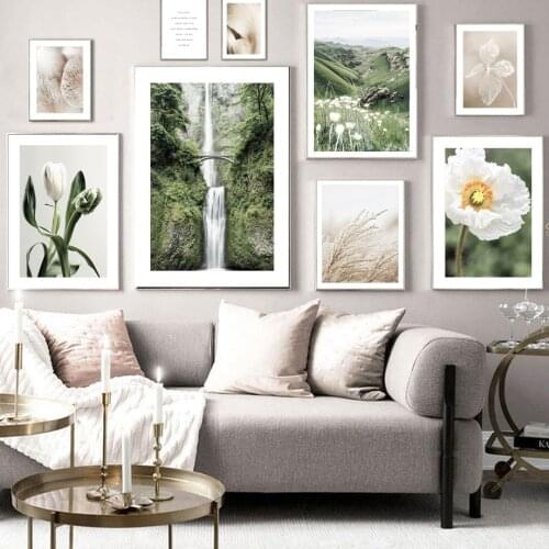 Waterfall Mushroom Flower Leaf Tree Reed Wall Art Canvas Painting Nordic Posters And Prints Wall Pictures For Living Room Decor