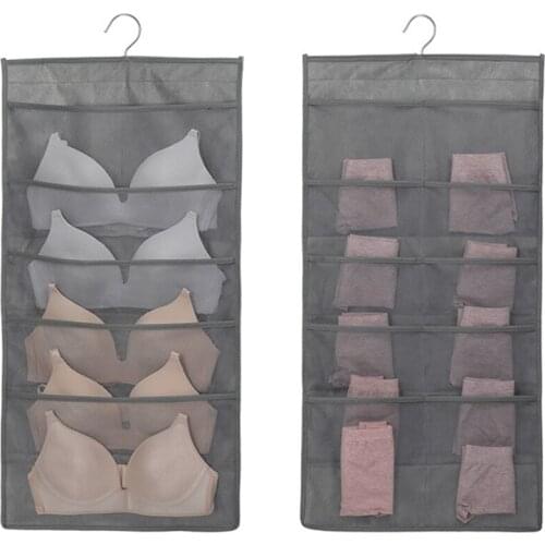 High Quality New Non-woven Wardrobe Hanging Bag Double Side Underwear Storage Bag Organizer