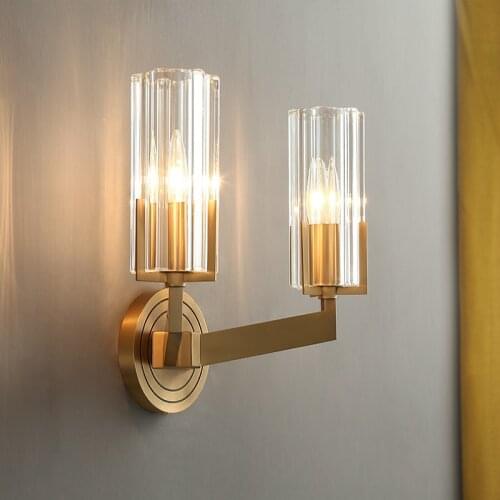 Mirror 2-head led Vanity Light indoor Wall Lamp for dining Room Bedroom Hotel led wall fixtures Porch crystal lampshade sconce