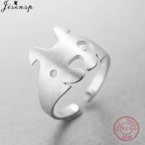 Jisensp 100% 925 Sterling Silver Loyal Partners French Bulldog Dog Animal Ring Female Rings for Women Fashion Silver Jewelry