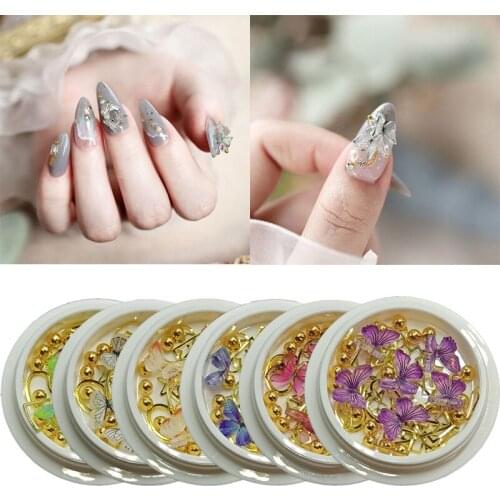 1 box of nail art accessories butterfly rivets round beads mixed shape combination small magic box DIY nail decorations