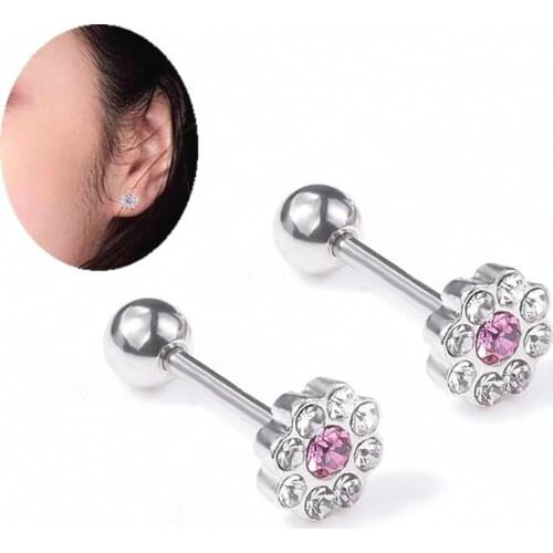1Pc Women Cubic Zirconia Inlaid Flower Ear Stud Earring Cartilage Jewelry Gift