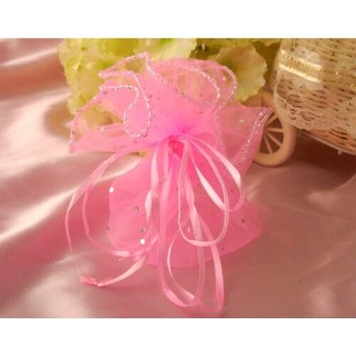 100pcs diameter 26cm Pink Round Organza Bag Drawstring jewelry packaging bags for Wedding/gift/food/candy/Christmas Yarn bag