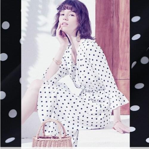 114cm wide wave dot printed silk fabric meter digital printing crepe de chine silk fabric dress fabric wholesale silk cloth