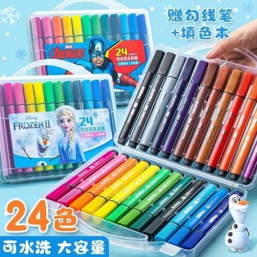 12/24/36 Color Disney Frozen Watercolor Pen Set Child Early Education Creation Graffiti Pen Cartoon Painting Pen Learning Gift