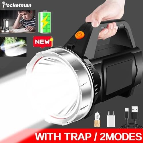 300W Portable Flashlight Strong light Side Light Long-Range Spotlight With Built In Battery Shoulder Strap Camping Searchlight