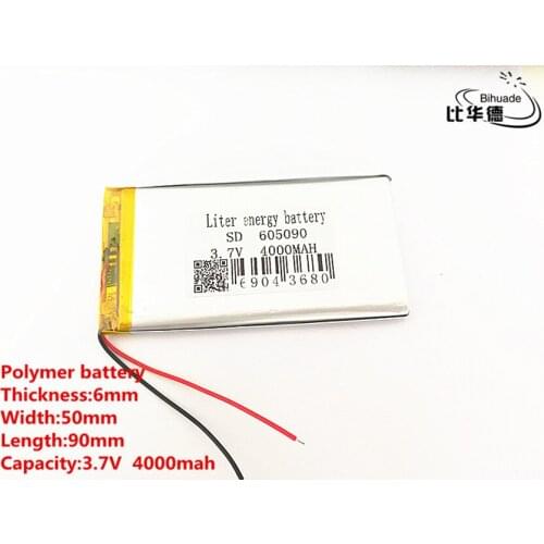 5pcs/lot 3.7V 4000mAh 605090 PLIB polymer lithium ion / Li-ion battery for GPS PSP DVD