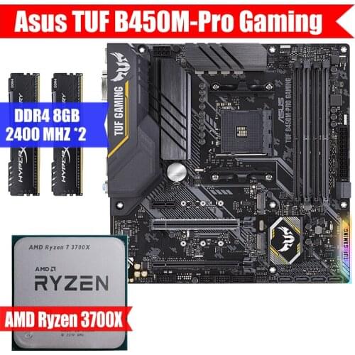 Asus TUF B450M-Pro Gaming & Ryzen 7 3700X & DDR4 8GB 2400MHZ*2 Combination Kit Support M.2 NVME AMD B450 Socket AM4 5800X/3600x