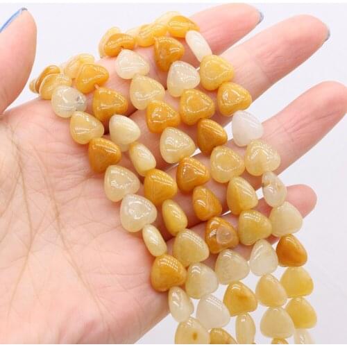 Natural Stone Beads Heart Shaped Yellow Jade Stone Loose Spacer Beaded For Jewelry Making DIY Bracelet Necklace Accessories