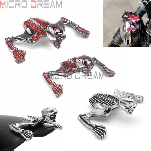Crack Skull Head Ornamental Statue Skeleton Decorative Figure For Harley Honda Suzuki Bmw Custom 7" Headlight & Fender Ornament