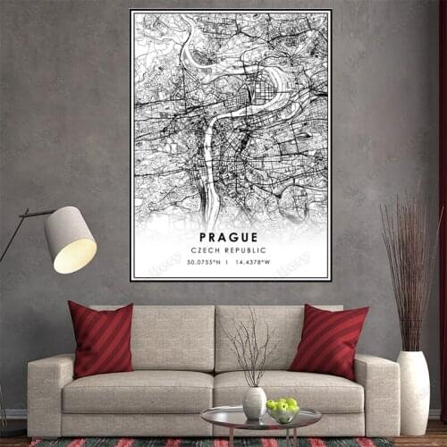 Black and White City Map The Prague City Map Poster HD Print Wall Art Canvas Nordic Landspace Painting for Home Decor