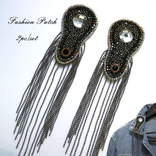 2pc/pair black tassel Beaded epaulette for clothes DIY punk Badge Epaulets Fashion Shoulder Patch for Punk Coat Suit appliques