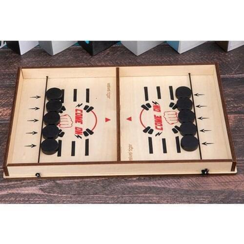 Super Fast Sling Puck Game, Wooden Sling-shot Table Desktop Battle 2 in 1 Ice Hockey Game, Parent-Child Interactive Toys Gifts