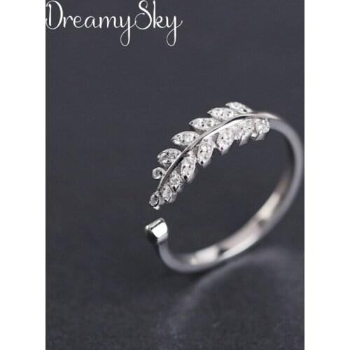 Korean Fashion Silver Color Crystal Leaf Adjustable Size Ring For Women Ladies Luxury Jewelry Trendy Antique Ring Anillos