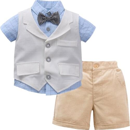 2021 Boy Clothes Toddler Suit Set White Vest + Shirt + Shorts 3 Pieces Outfit 2021 New Arrived Summer Children Costume