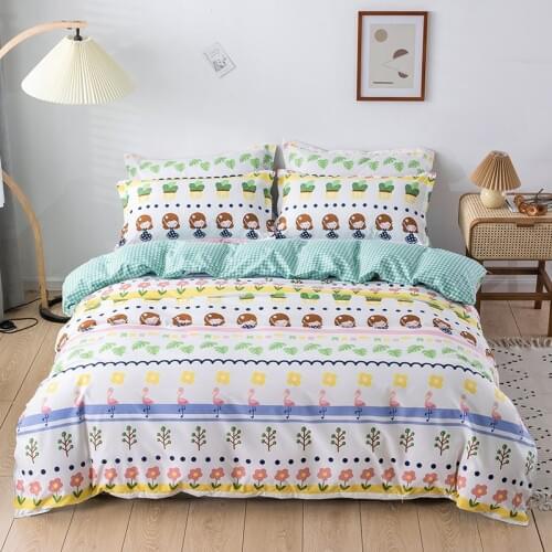 Cartoon White Bedding Set Cute Girls Duvet Cover Set 3/4pc Bed Linens Color Bed Set Design Pillowcase Sheet And Fitted Sheet