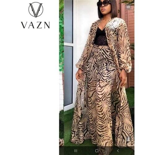 VAZN 2021 European and American Fashion African Womens Suit 3 Piece Digital Print Chiffon Top Stretch Trousers