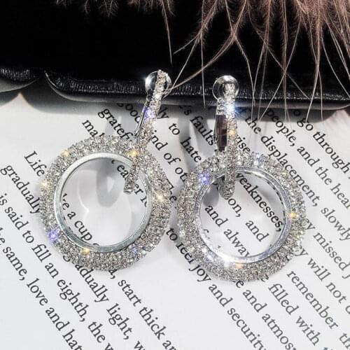 Fashion Luxury Round Earrings Gold Silver Rhinestone Earring Fashion Big Round Hoop Earrings Women Christmas Party Jewelry Gift