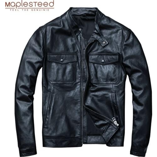 MAPLESTEED 100% Tanned Sheepskin Soft Leather Jacket Men Genuine Leather Jacket Wine Red Black Natural Skin Man Coat Autumn M191