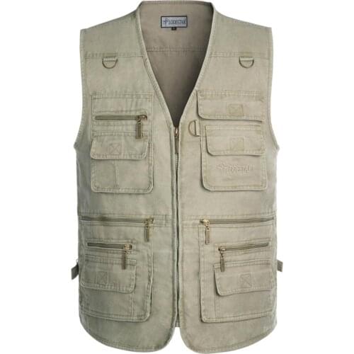 Mens Cotton Vest Outdoor Sports Vest Multi-Pocket Vest For Hunting Fishing Photography Mountaineering Camping Etc